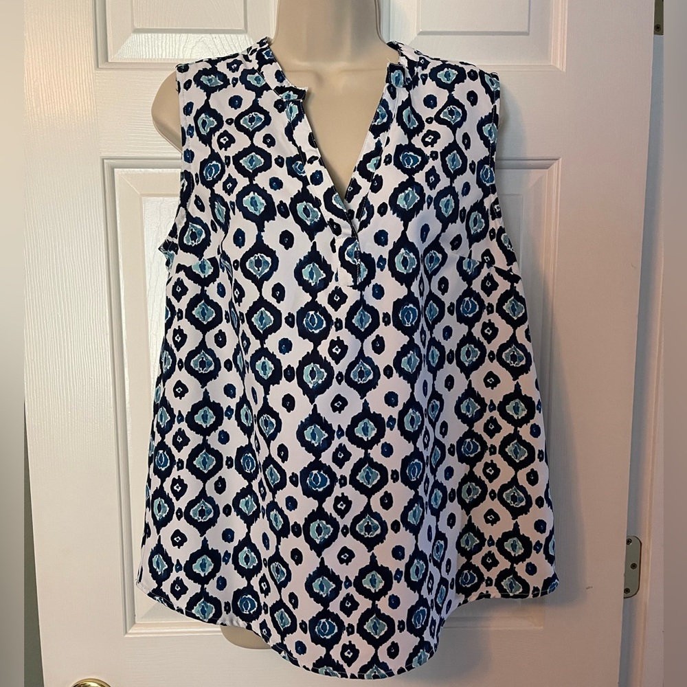Women's Mudpie Sleeveless Blouse Peacock Blue Design Size Medium M